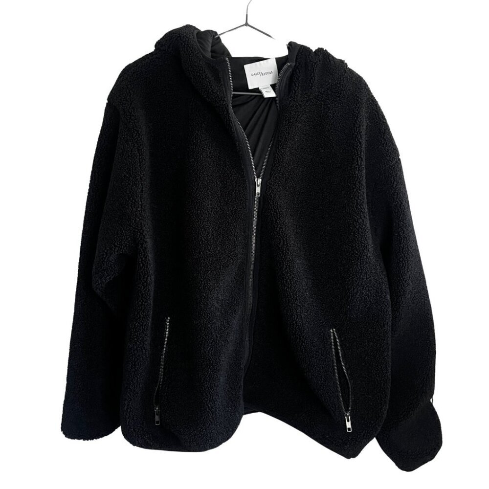 Daily Ritual Black Cozy Teddy Sherpa Faux Fur Full Zip Hooded Jacket